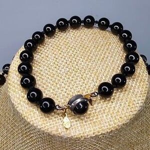 Premier Designs Black Glass Beaded Necklace and Bracelet Set